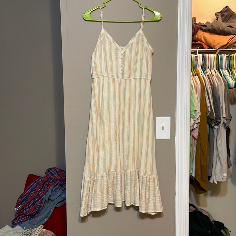 Aerie linen striped midi dress